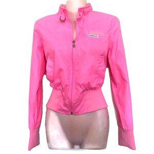 retro hot pink members only cropped racer jacket size small